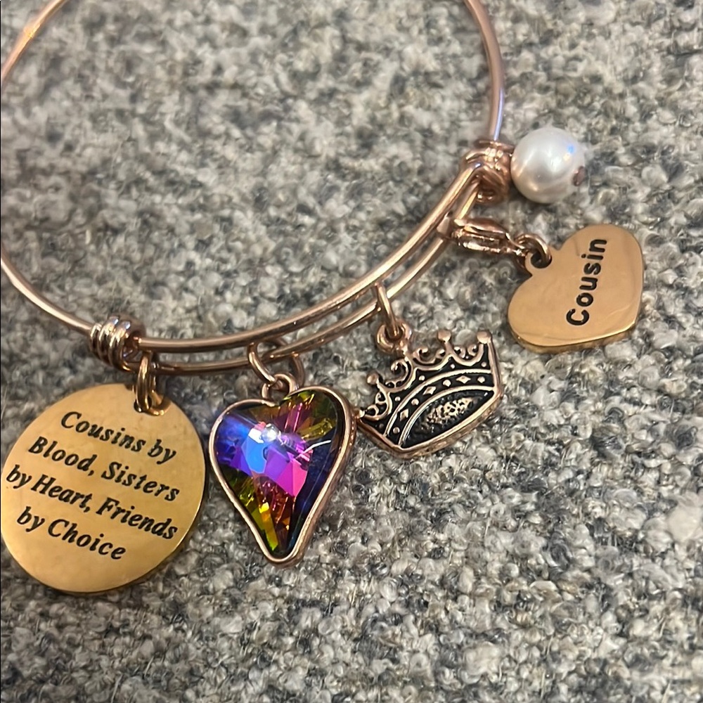 Gold Charm Bracelet with Heart and Crown Accents